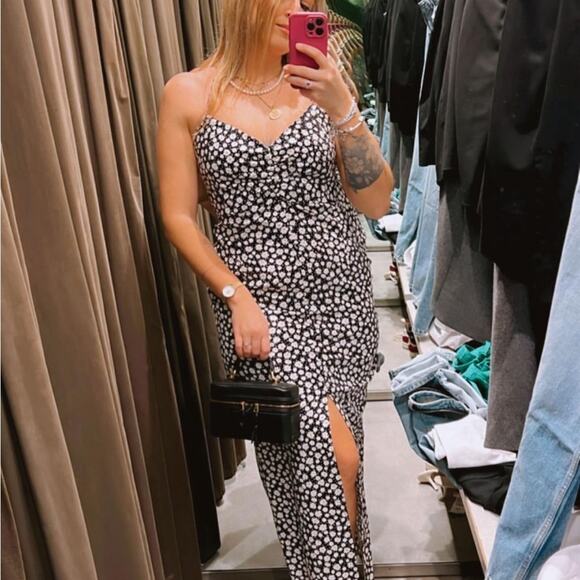 ZARA LINEN BLEND FLORAL PRINT MIDI DRESS - Picture 2 of 9